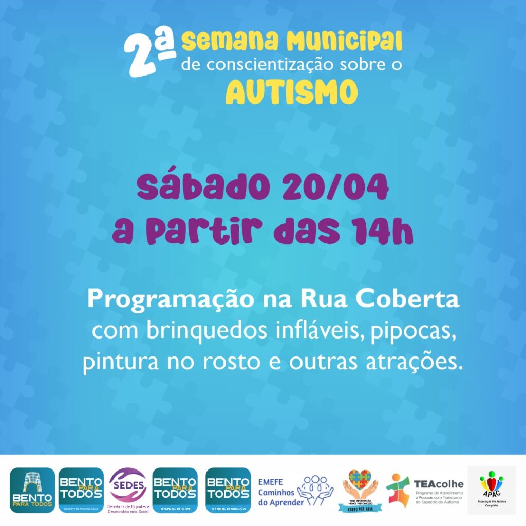 Festa das Crianças no Espectro Autista de Bento é neste sábado, 20/04