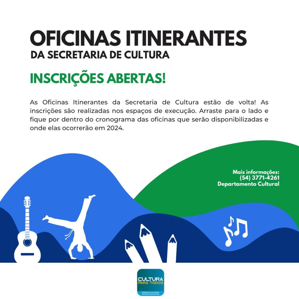 Secretaria de Cultura abre inscrições para as Oficinas Itinerantes