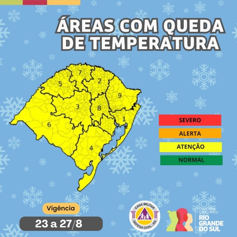 Temperatura cai bruscamente no RS; há chance de neve na Serra Gaúcha