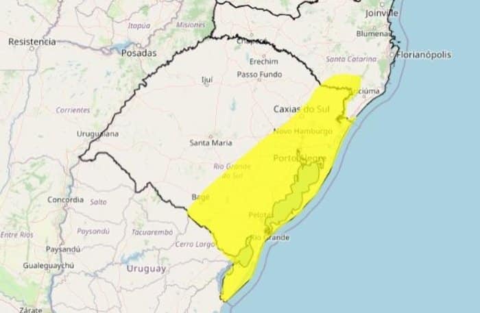 Ciclone extratropical deve causar vento forte e chuva pontual no RS